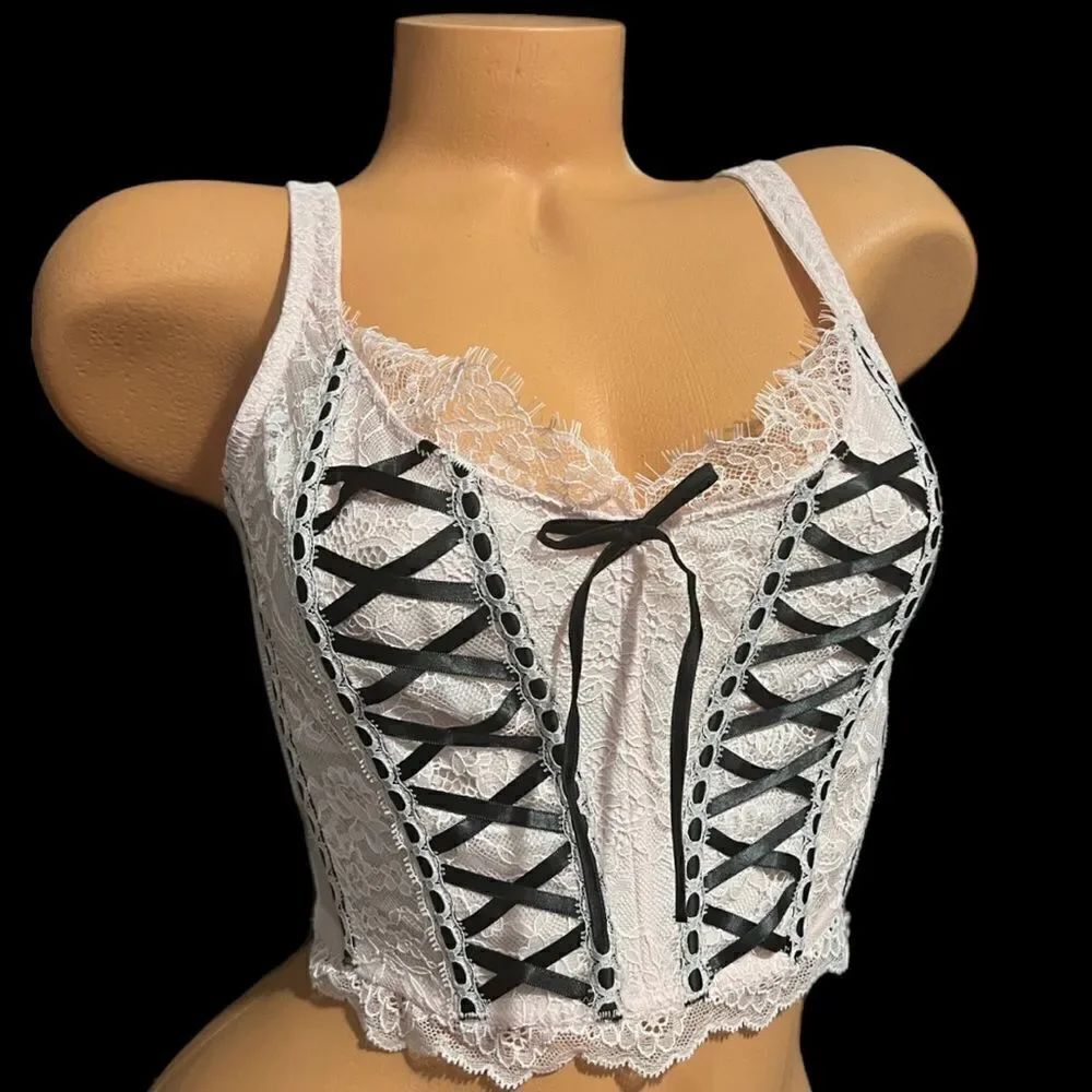 Victorias Secret Dream Angels Lace-up Corset Top Bra Pink Black Large
